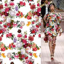 真丝棉绸高密50支数码印花布料天然绸花草印花夏季连衣裙人造棉布