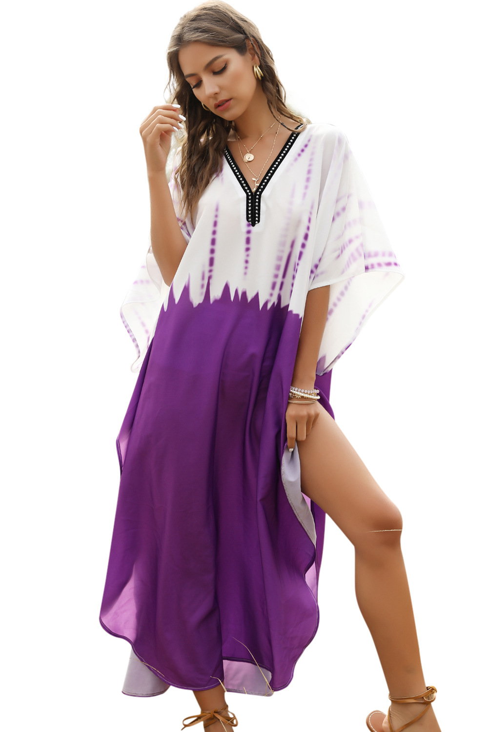 new Middle East hot sale Muslim blue purple bat sleeve robe plus size dress  NSDF1500