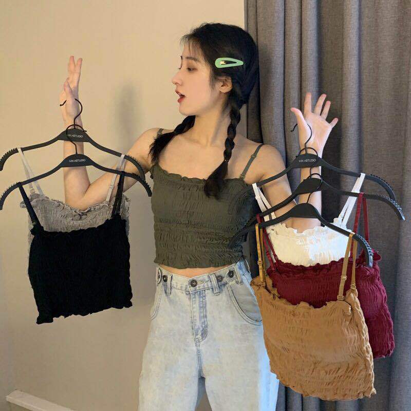 Sydney same style camisole women's adjustable shoulder strap hundred pleated beauty back wrapped chest tube top with chest pad short