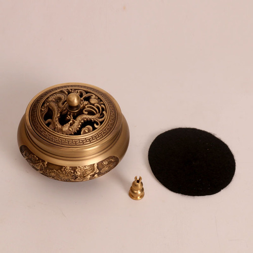 Tongpujiang pure copper incense burner incense burner household Zen Xuande burner plate incense sandalwood burner carved sandalwood burner mosquito incense burner