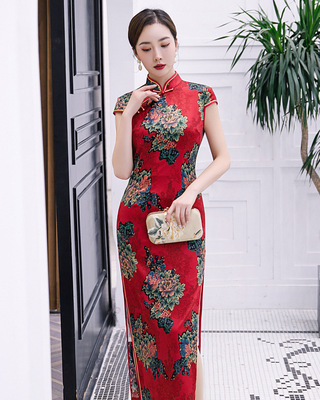 Chinese Dresses Qipao for women robe chinoise cheongsam Long cheongsam dress with standing collar and retro party cheongsam dress