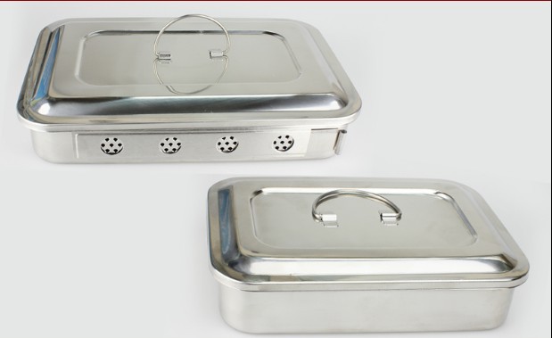 加厚304不锈钢带盖方盘 消毒方盘消毒盒托盘 有孔/无孔