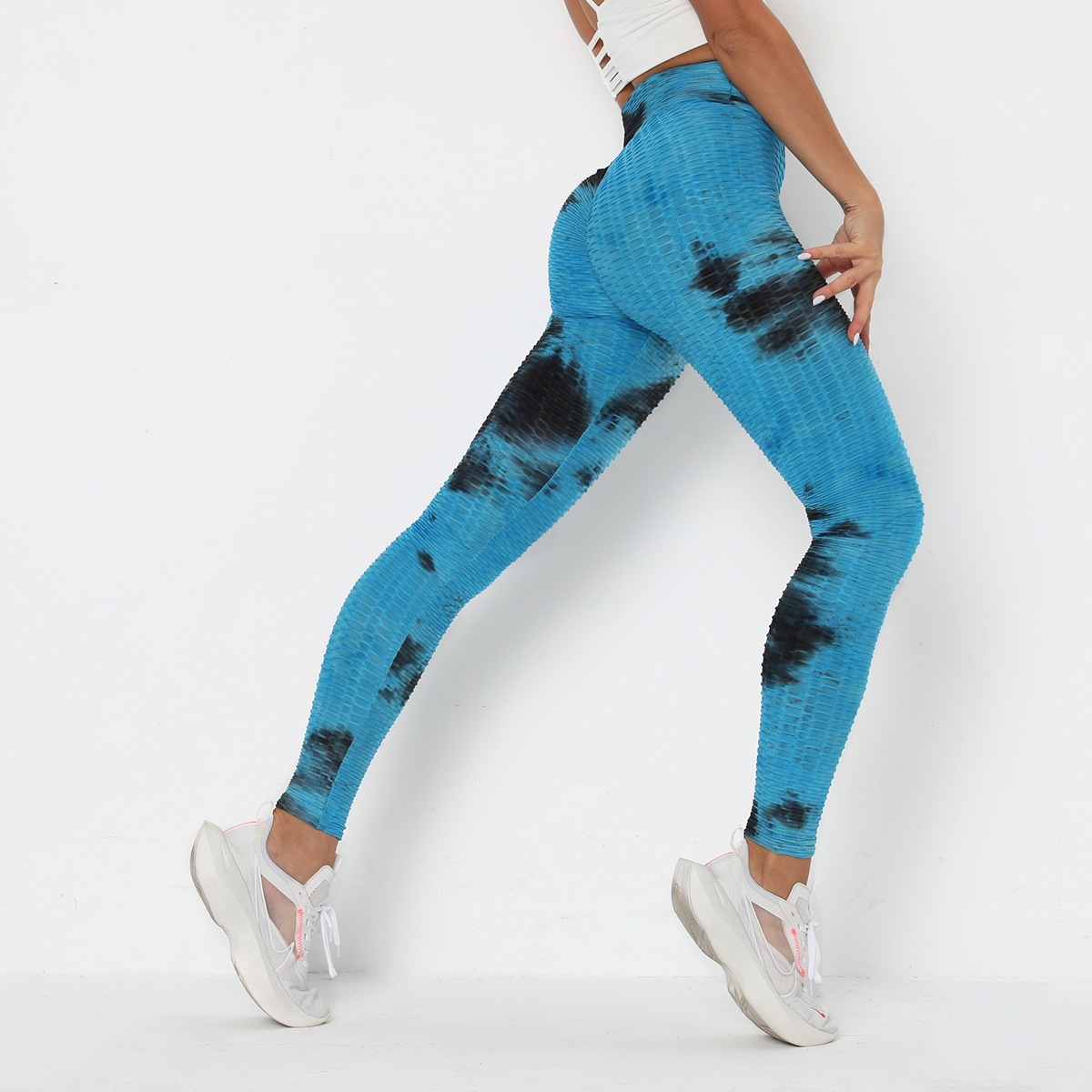 stitching tie-dye ink jacquard slim fitness leggings NSLX8998