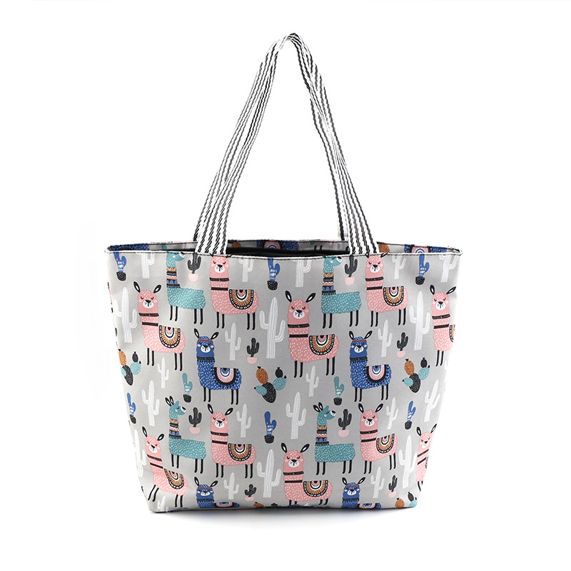 新款羊驼手提袋女士购物袋环保满版印牛津布袋大容量创意手提包袋