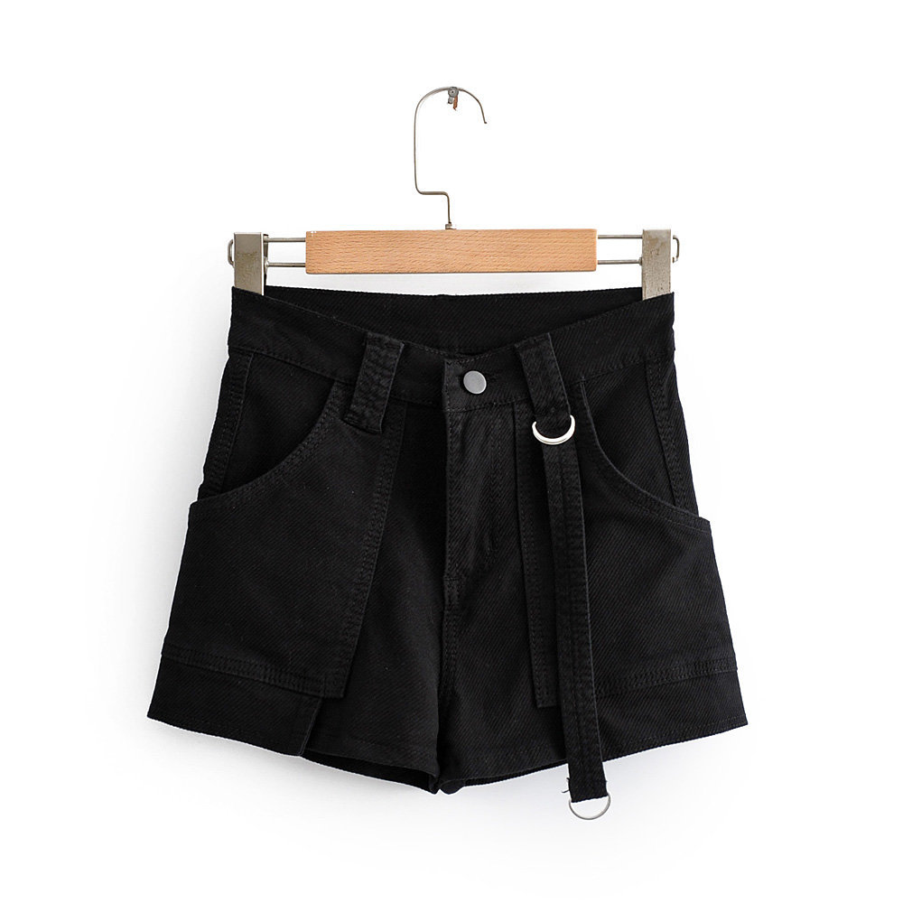 Shorts de mezclilla de cintura alta y pernera ancha NSAC14561