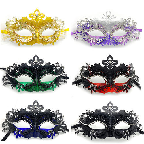 Gold powder metal diamond-encrusted iron art dance mask half-face adult female princess Halloween props stage performance supplies