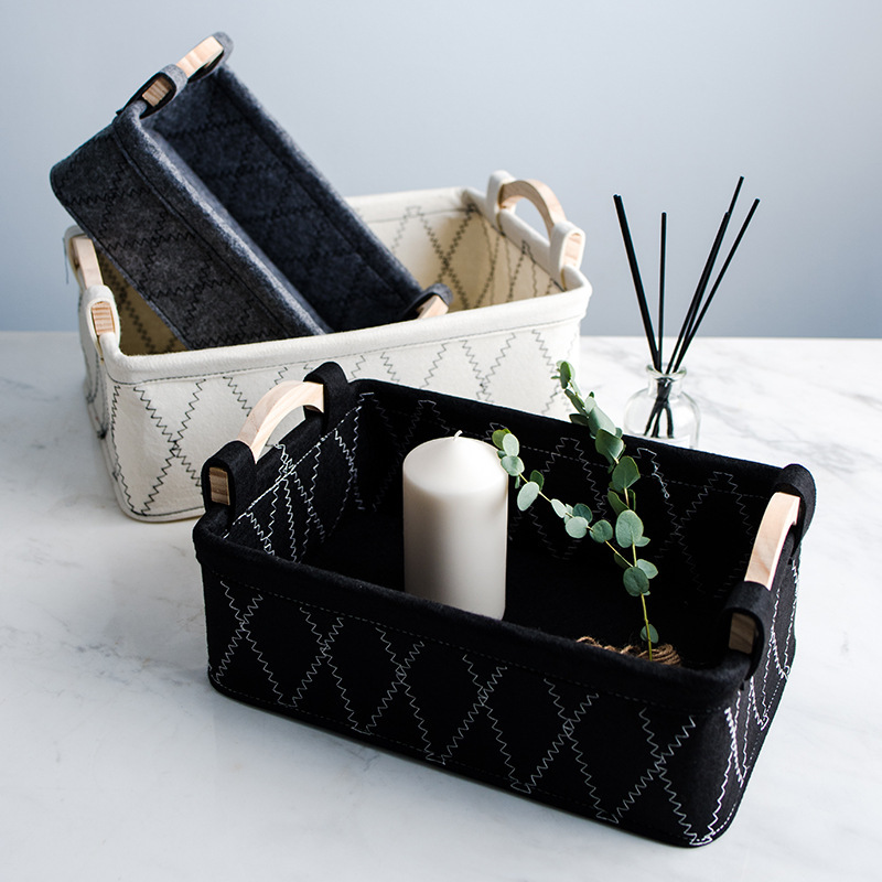 厂家销售手提毛毡整理篮 居家收纳置物篮杂物筐可定制一件代发