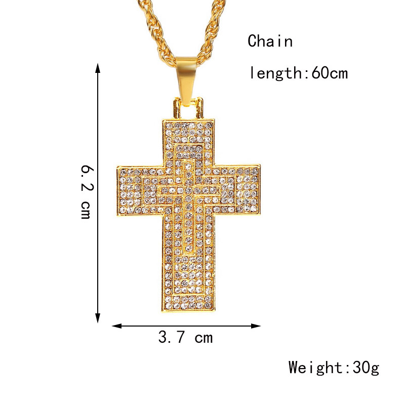 exaggerated hip hop cross necklace creative hip-hop rhinestone pendant jewelry wholesale nihaojewelr