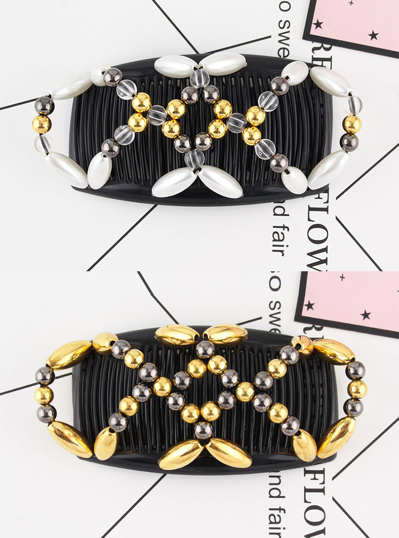 Cross-border Handmade Beaded Hair Comb Top-selling Product Fashion Variety Women's Magic Hair Comb Headdress Double Row Hair Comb Hair Band display picture 1