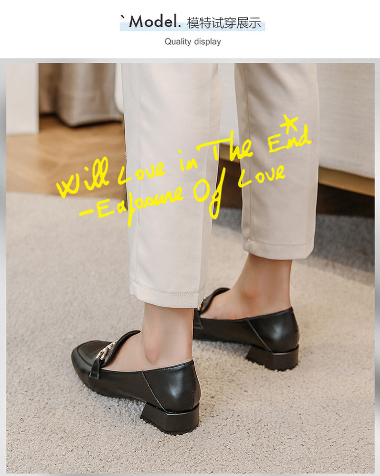 Giày lười nữ mũi vuông gót vuông 3–5 cm kiểu Anh, da sợi mảnh, form rộng size lớn — Màu mơ, Màu đen chi tiết 13