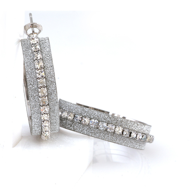 Sparkle Silver Water Diamond Earrings C-Shaped Round Earrings With Diamond Exaggerated Earrings