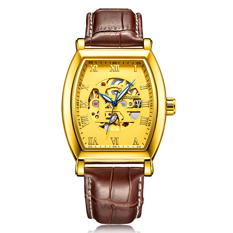Ogulas K Reloj mecánico automático para hombre hollow-out transparent bottom Belt reloj automático reloj 5002B