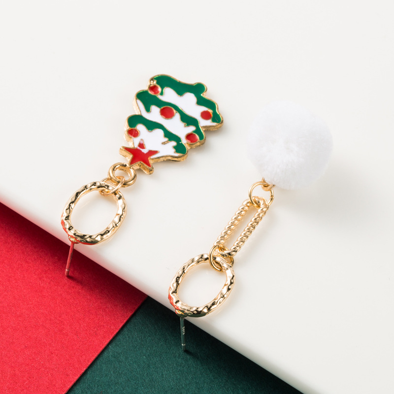 New Alloy Oil Dripping Asymmetric Christmas Tree Earrings display picture 5