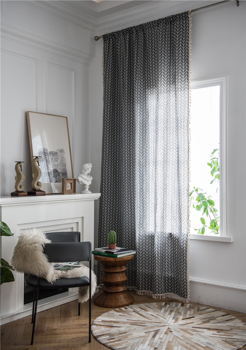 Minimalistischer Geometrischer Vorhang Mit Quasten Grau Baumwolle_voghion.com