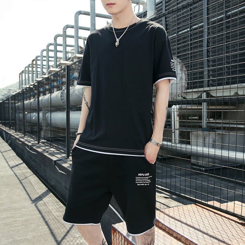 [Traje] verano hombres casual nueva camiseta pantalones cortos de manga corta deportes sueltos ropa de clase superior estudiante de moda