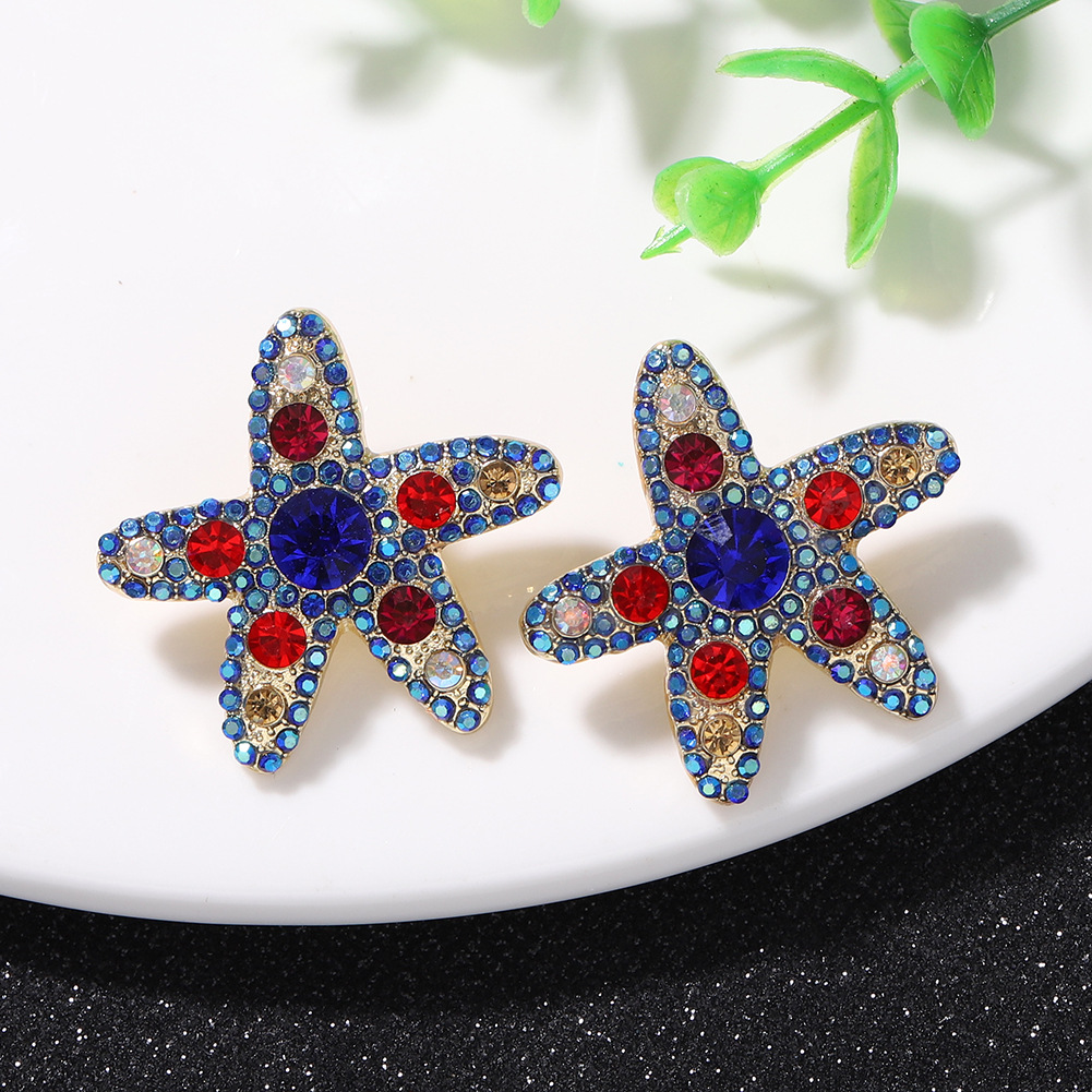 Personalized Fashion Starfish Color Diamond Wild Earrings Super Flash Five-pointed Star Shape Cute Japanese And Korean Temperament Earrings Wholesale display picture 10