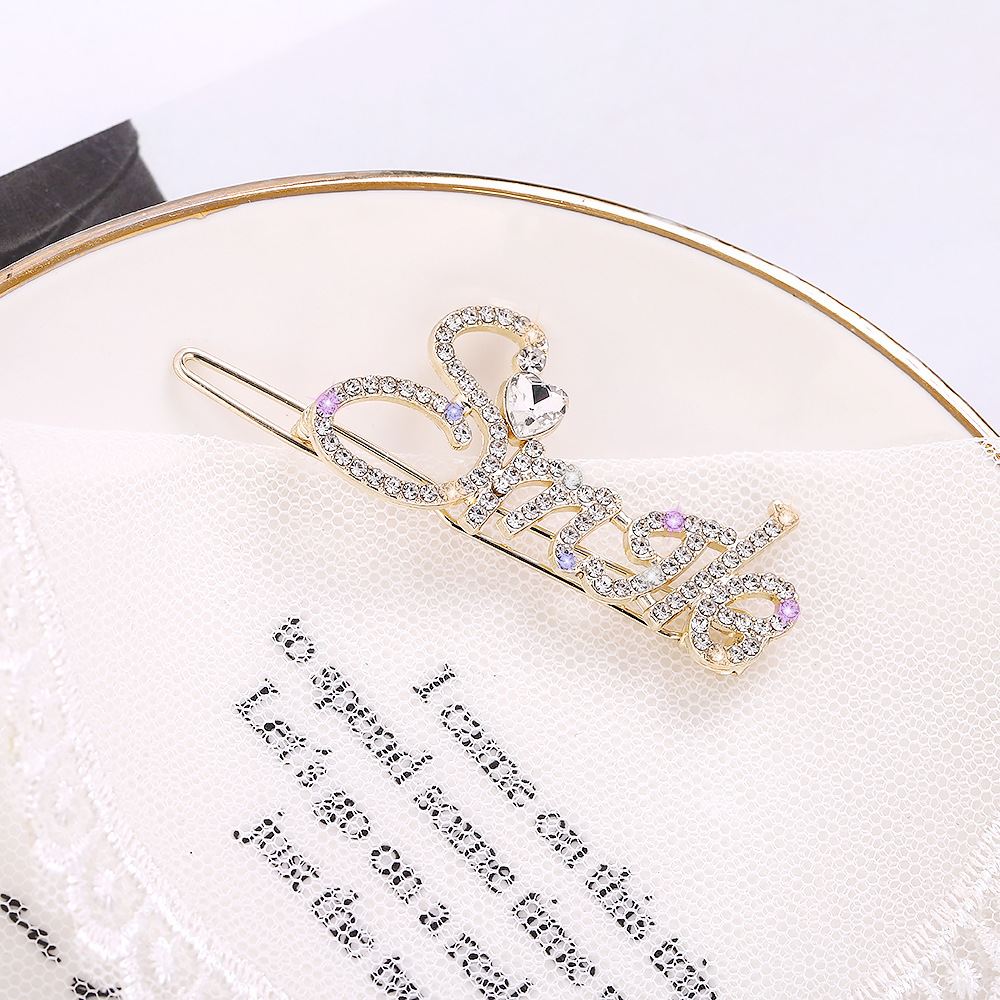 Corea del Sur Dongdaemun popular tocado elegante luz de lujo perla horquilla accesorios pelo aleación diamante rhinestone letra horquilla