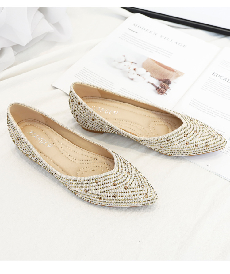 2024 vår/sommar med spetsig grund mun, kvinnors inre förhöjda skor med diamantslutande klackar, bekväma bönaskor, platta skor_voghion.com