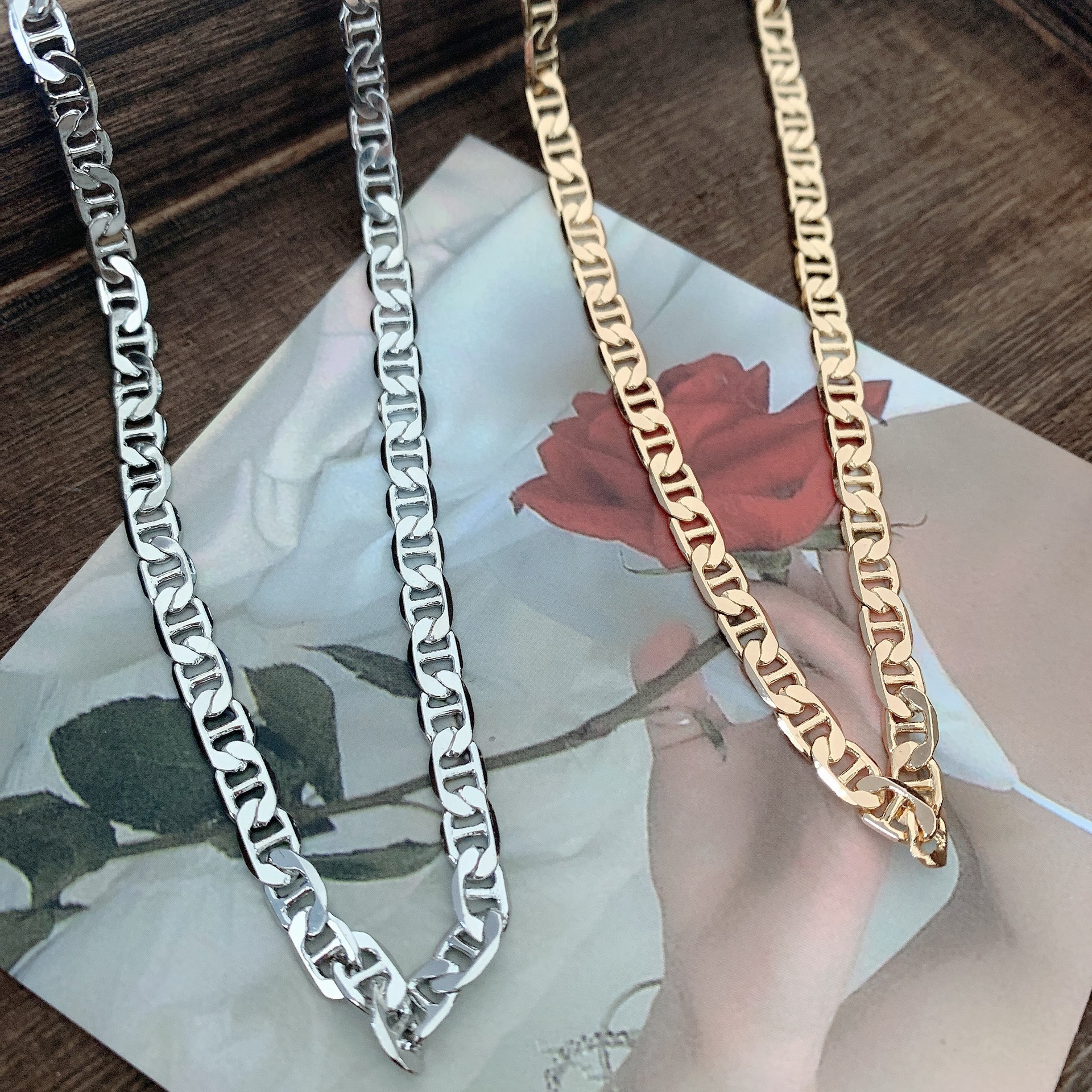 Koreau0027s new surface brass wide version chain necklace wild clavicle chain choker