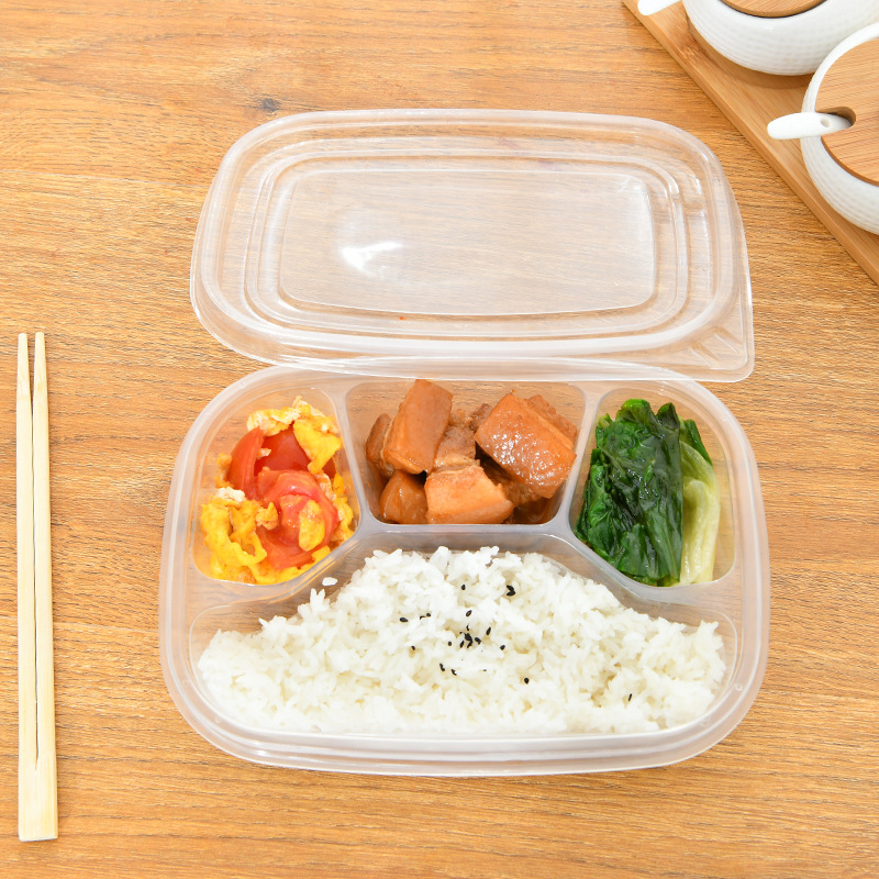 壹次性外賣餐盒 透明塑料獨立密封4格餐盒外賣打包盒可微波便當盒