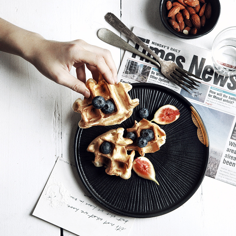 Plato en relieve de jade de tinta de Wujin, estilo nórdico, cerámica creativa, plato casero de Phnom Penh, plato de verduras, plato de desayuno, plato de fiador de carne