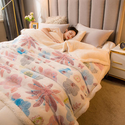 2020新款冬季毛毯正面雪花绒反面羊羔绒多功能1.8m床双层加厚盖毯|ms