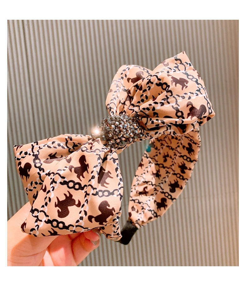 Korean Retro Silk Printing Wild Bow Full Diamond Wide-brimmed Hairpin Wholesale Nihaojewelry display picture 12