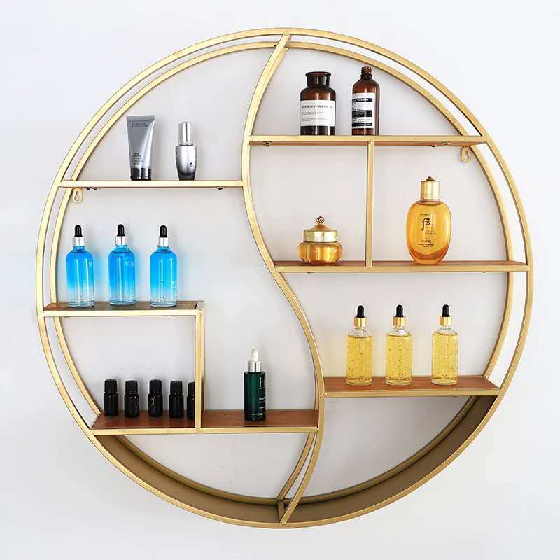 Iron and wood combined wall rack wall shelf bookshelf wall partition round shelf