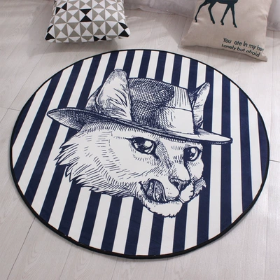 Avtomobil döşəmə paspasları, Children's cartoon bedroom bedside mat - cool-cat-80cm-diameter-round