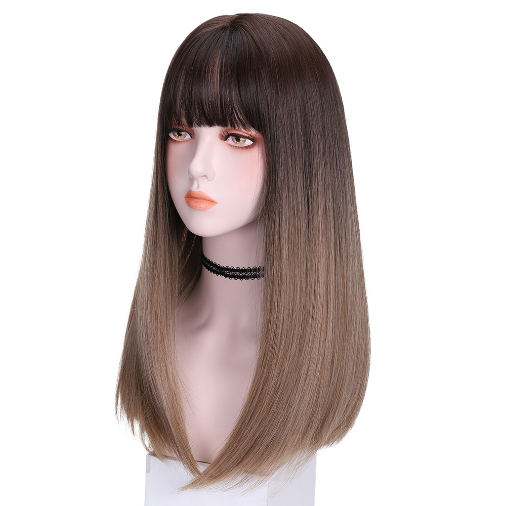 Perruque synthétique pour femmes, tête complète naturelle, longue et lisse, Air Bang, maille moelleuse, couverture de cheveux rouges_voghion.com