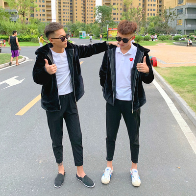 貂皮外套男士整貂社会精神小伙潮流雕衣连帽冬季仿皮草水貂绒大衣|ms