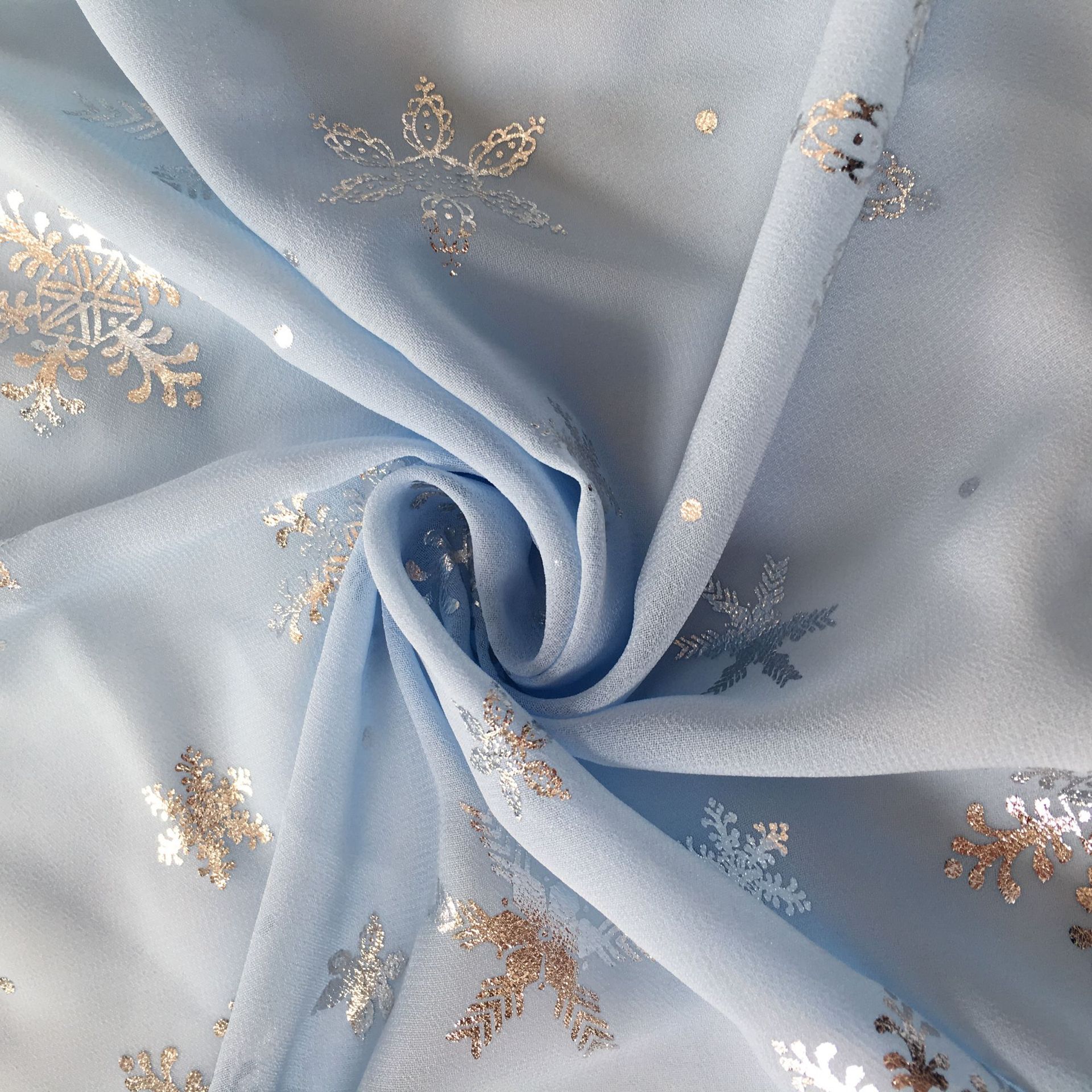 新款雪纺烫银面料 雪纺裙子面料 雪纺雪花花型 服装面料汉服面料