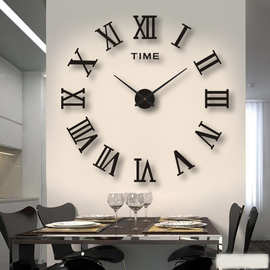 创意时钟客厅现代简约墙贴钟表 亚马逊挂钟DIY立体罗马字大号挂钟