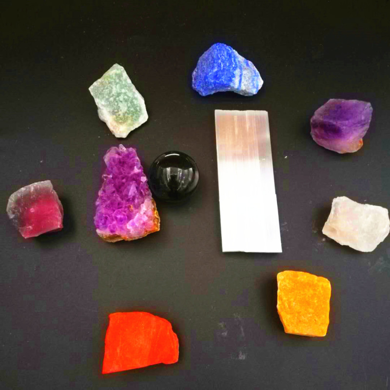 七轮能量晶石收藏~天然水晶半宝石 七脉轮瑜伽原矿石套装礼盒 图 4