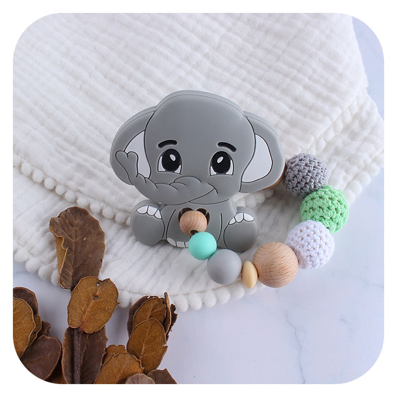 Bebé DIY creativo de haya animal de dibujos animados juguete mordedor pulsera nueva silicona elefante dientes molienda juguete