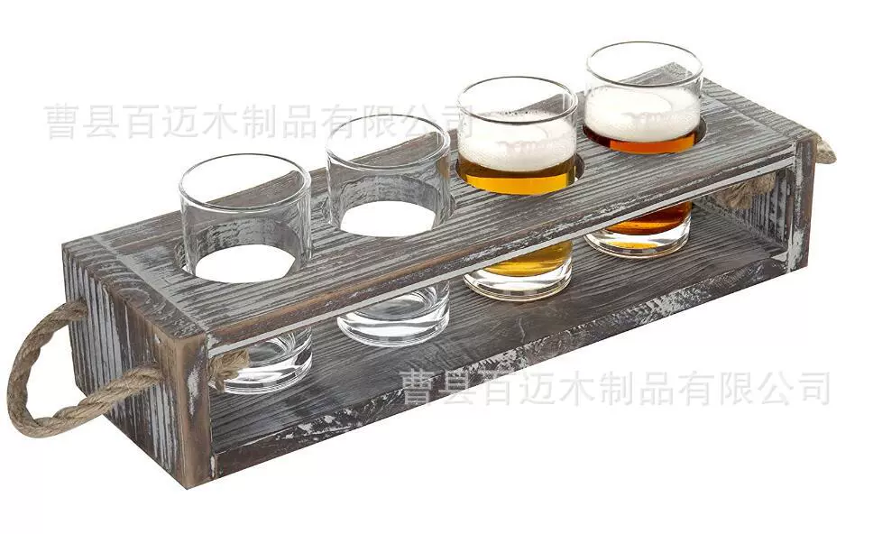 啤酒杯套装郁金香啤酒杯精酿酒馆酒吧 用创意网红 木制杯架杯托