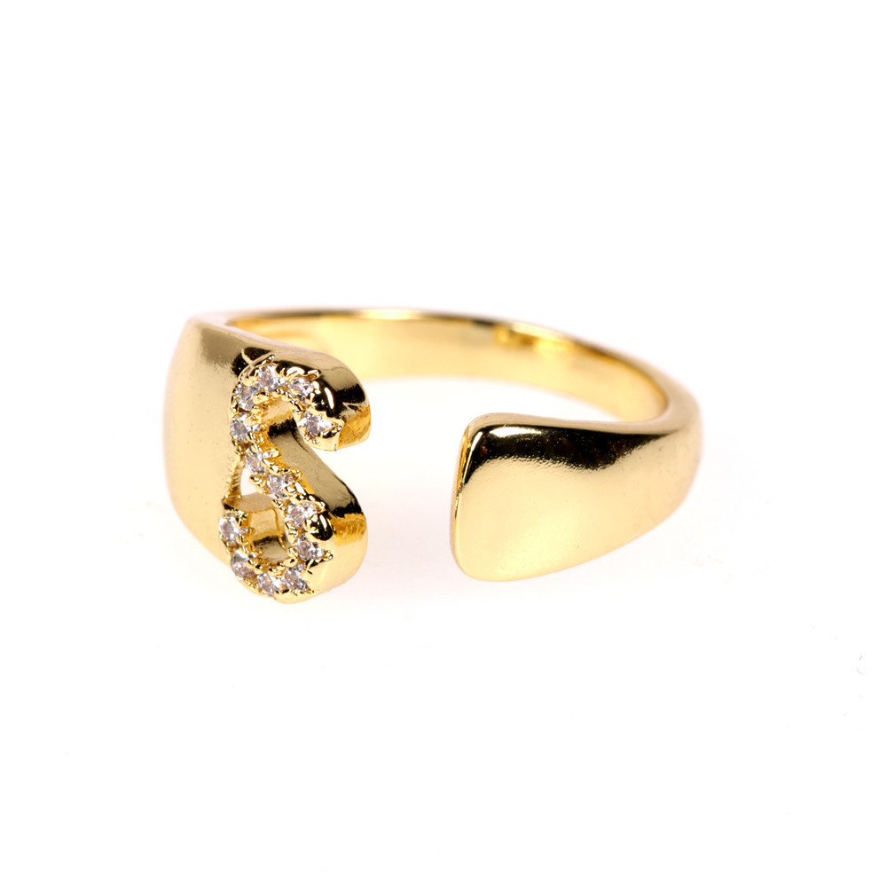 Nuevo Anillo Ajustable De Diamantes De Oro Abierto De 26 Letras display picture 9