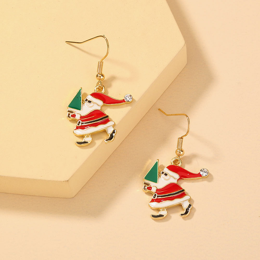 Christmas Series Santa Claus Diamond Hat Cute Earrings display picture 5