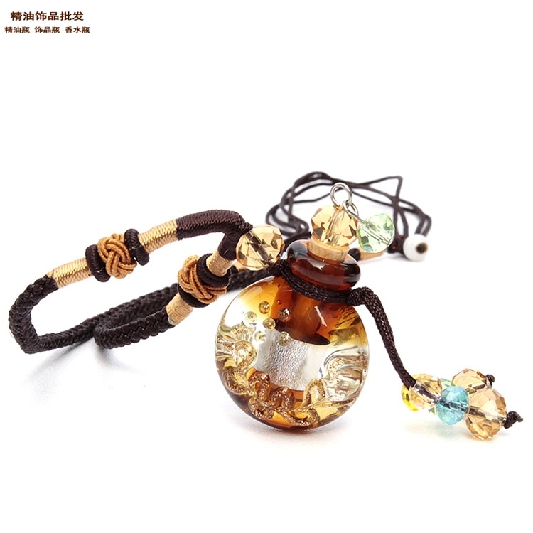 中国精油饰品网琥珀色扁圆双扣绳巴洛克琉璃瓶项链5.jpg