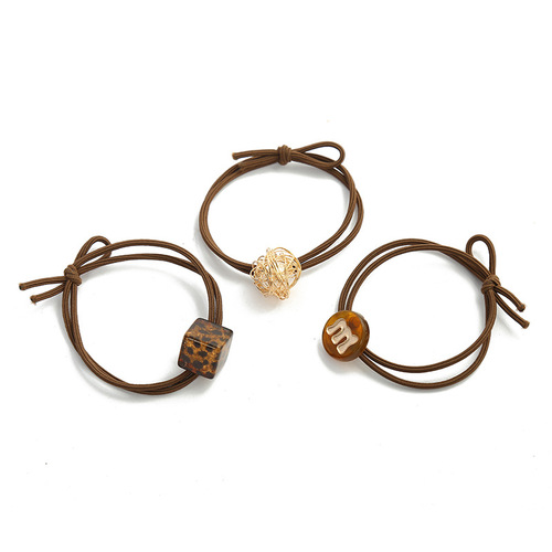 Internet celebrity 3-piece set of hair ties, Korean style m-bean hollow pearl small rubber band leopard print square headband women's hair rope wholesale