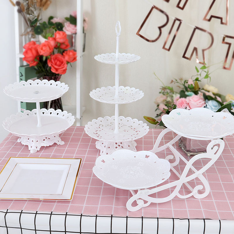 生日布置甜品台摆件婚礼展示架子欧式水果摆台塑料蛋糕托盘点心架