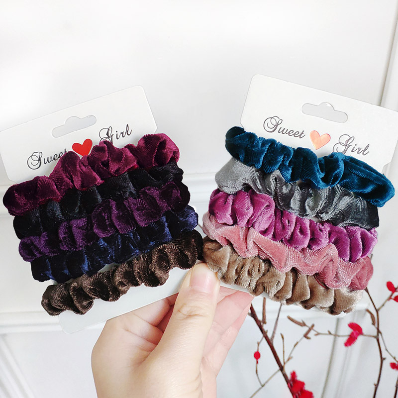 50g Weight Headwear Classification Festival Occasion Geometric Pattern Women'S Gender Fashion Style Purple, Red, Green, Blue, Gold Color Fashion Gold Velvet Printed Hair Scrunchies Set 1
