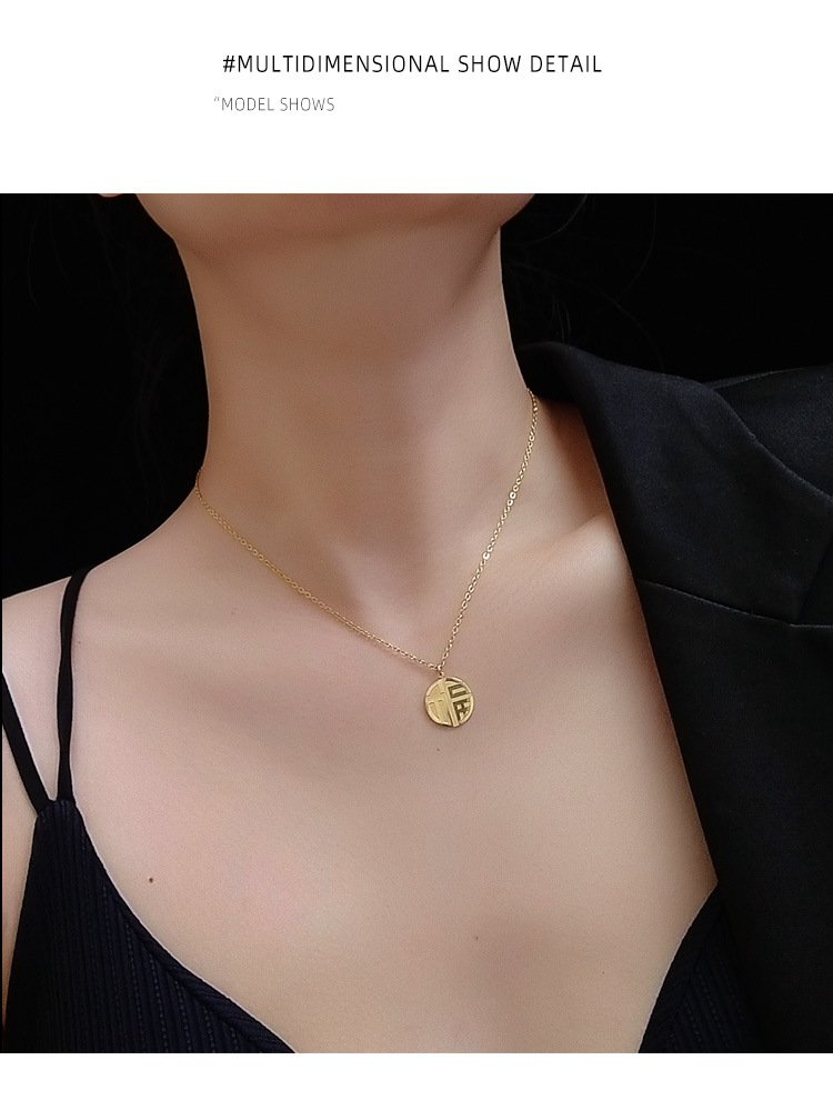 Single-sided Blessing Necklace Lucky Blessing Clavicle Necklace Titanium Steel Plated Necklace Wholesale Nihaojewelry display picture 2