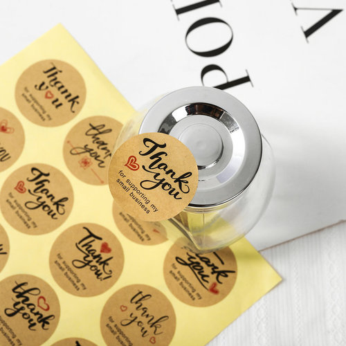 Kraft paper heart Thank you resealable sticker decorative sticker self-adhesive baking resealable sticker 12 pieces