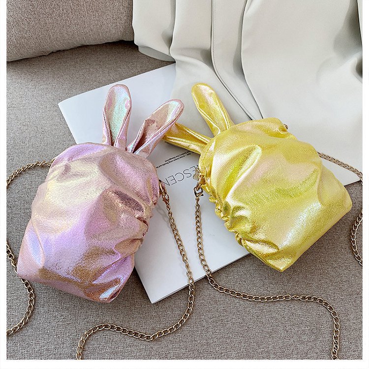 Korean  New Trendy  Cute Cartoon Laser Colorful Girl Cute Funny Rabbit Ears Pu Chain Small Shoulder Bag Mobile Phone Bag Nihaojewelry Wholesale display picture 76