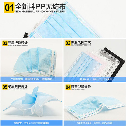 Manufacturer's direct shipment, disposable, individually packaged, black, three-layer dust-proof non-woven fabric, 50 pieces per box