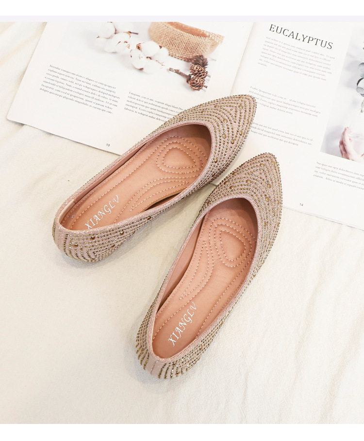 2024 vår/sommar med spetsig grund mun, kvinnors inre förhöjda skor med diamantslutande klackar, bekväma bönaskor, platta skor_voghion.com