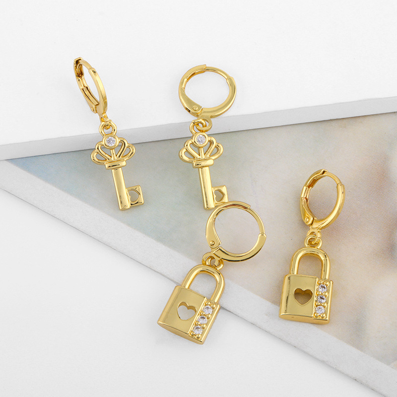 Fashion Love Key Lock Exaggerated Personality Earrings display picture 5