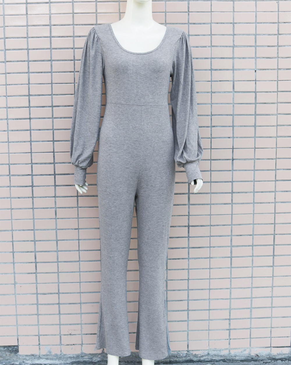 simple round neck long-sleeved jumpsuit NSCZ29821