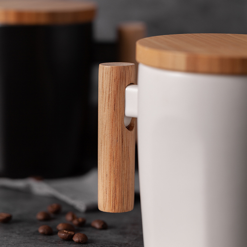 Mango de madera taza de cerámica taza de café taza de taza de agua taza de oficina caja de regalo LOGO grabado